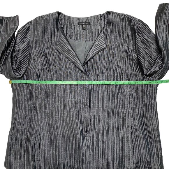 EILEEN FISHER Silver Gray Ribbed Silk Lined Collarless Jacket Size XL Formal - Picture 8 of 12